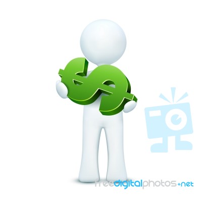 3d Character Holding Dollar Stock Image