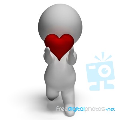 3d Character Holding Heart Shows Love And Valentines Stock Image