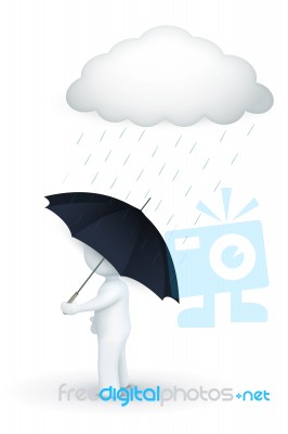 3d Character Walking In Rain Stock Image