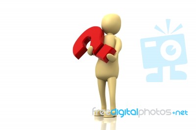 3d Character With Question Mark Stock Image