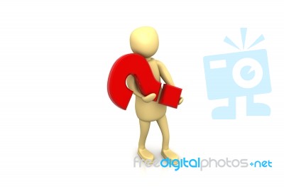 3d Character With Question Mark Stock Image