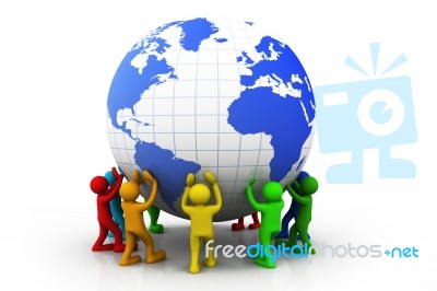 3d Colourful People With  World Globe Stock Image