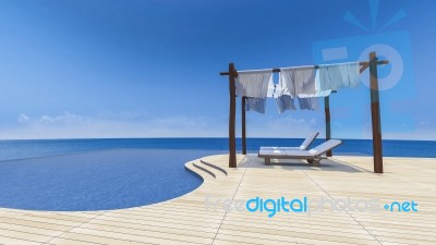 3d Fabric Tent And Sea Stock Photo