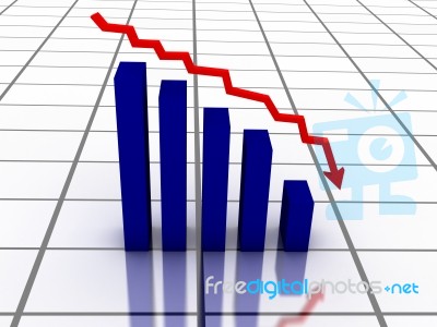 3d Falling Graph With Red Arrow Stock Image