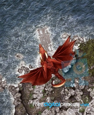 3d Fantasy Dragon In Mythical Island Stock Image