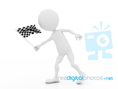 3d Figure Holding Race Flag Stock Image