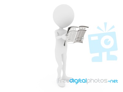 3D Figure Reading News Paper Stock Image