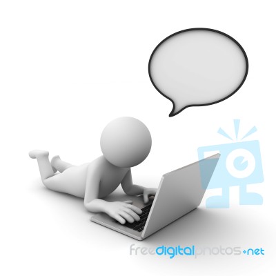 3d Figure Using Laptop Computer Stock Image