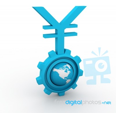 3d Gear And Earth With Yen Stock Image