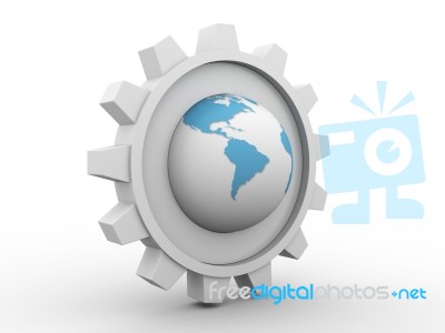 3d Gear With Earth Stock Image