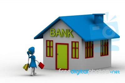 3D Girl Walking Towards Bank Stock Image