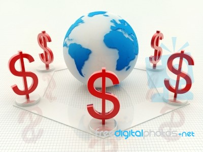 3d Globe Dollar Sign Stock Image