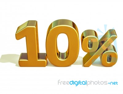 3d Gold 10 Ten Percent Discount Sign Stock Image