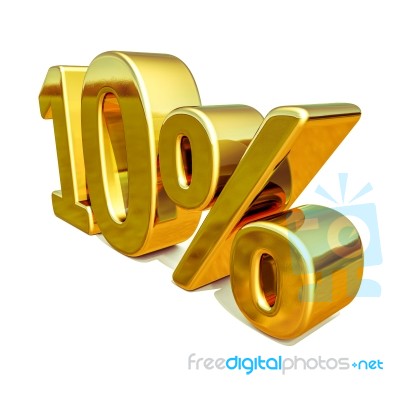 3d Gold 10 Ten Percent Discount Sign Stock Image