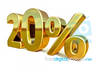 3d Gold 20 Twenty Percent Discount Sign Stock Image