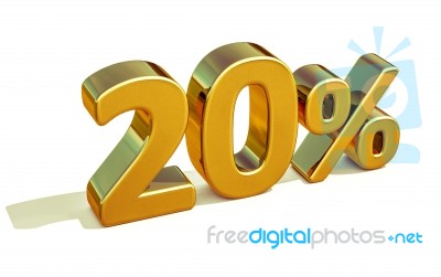 3d Gold 20 Twenty Percent Discount Sign Stock Image