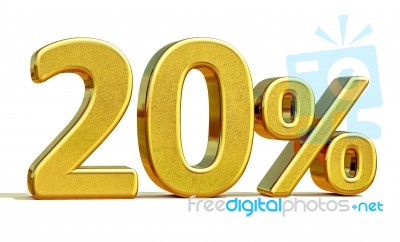 3d Gold 20 Twenty Percent Discount Sign Stock Image