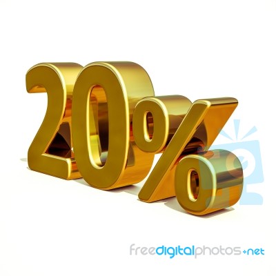 3d Gold 20 Twenty Percent Discount Sign Stock Image