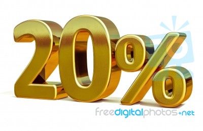 3d Gold 20 Twenty Percent Discount Sign Stock Image