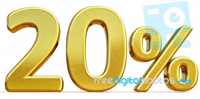 3d Gold 20 Twenty Percent Discount Sign Stock Image