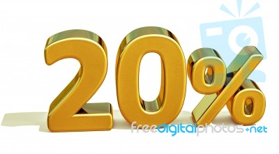 3d Gold 20 Twenty Percent Discount Sign Stock Image