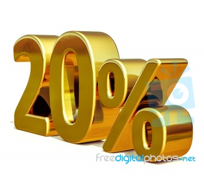 3d Gold 20 Twenty Percent Discount Sign Stock Image