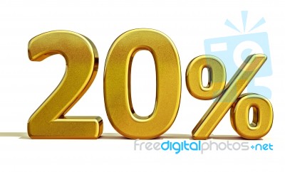 3d Gold 20 Twenty Percent Discount Sign Stock Image