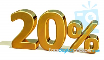 3d Gold 20 Twenty Percent Discount Sign Stock Image