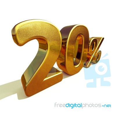 3d Gold 20 Twenty Percent Discount Sign Stock Image