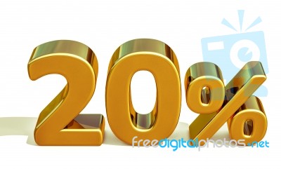 3d Gold 20 Twenty Percent Discount Sign Stock Image