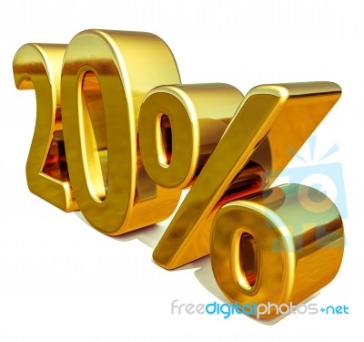 3d Gold 20 Twenty Percent Discount Sign Stock Image