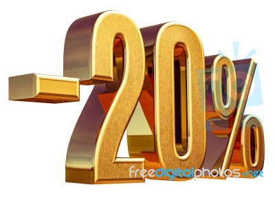 3d Gold 20 Twenty Percent Discount Sign Stock Image