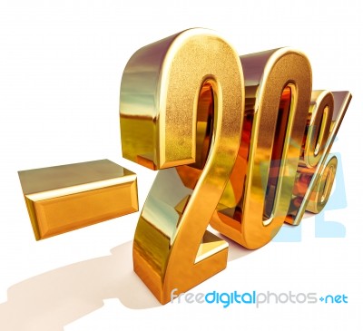 3d Gold 20 Twenty Percent Discount Sign Stock Image