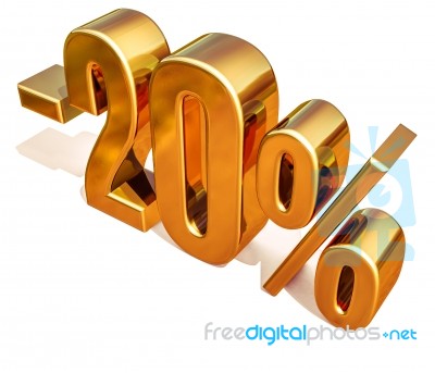 3d Gold 20 Twenty Percent Discount Sign Stock Image