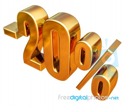 3d Gold 20 Twenty Percent Discount Sign Stock Image