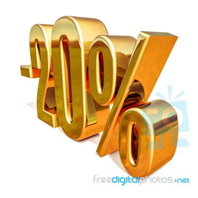 3d Gold 20 Twenty Percent Discount Sign Stock Image