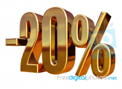 3d Gold 20 Twenty Percent Discount Sign Stock Image