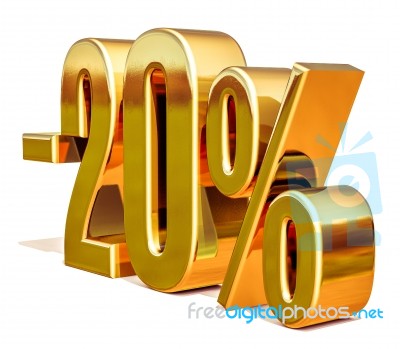 3d Gold 20 Twenty Percent Discount Sign Stock Image