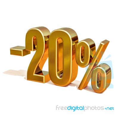 3d Gold 20 Twenty Percent Discount Sign Stock Image