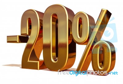 3d Gold 20 Twenty Percent Discount Sign Stock Image