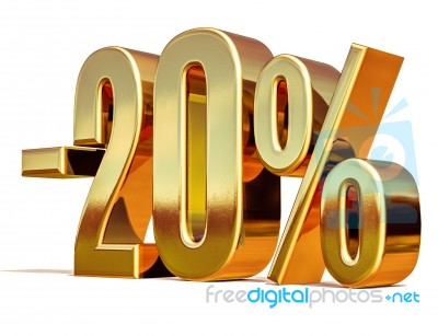 3d Gold 20 Twenty Percent Discount Sign Stock Image