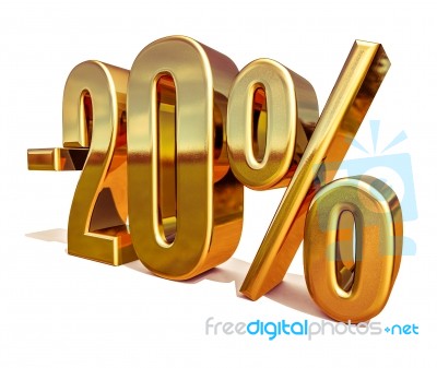 3d Gold 20 Twenty Percent Discount Sign Stock Image