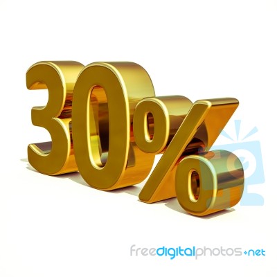 3d Gold 30 Thirty Percent Discount Sign Stock Image