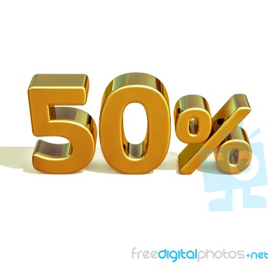 3d Gold 50 Fifty Percent Sign Stock Image