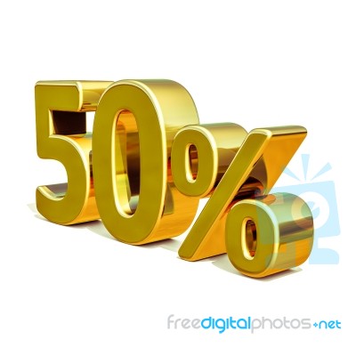 3d Gold 50 Fifty Percent Sign Stock Image