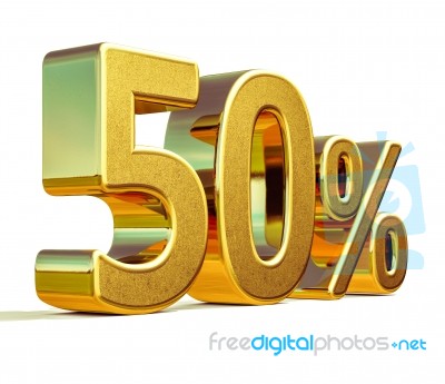 3d Gold 50 Fifty Percent Sign Stock Image