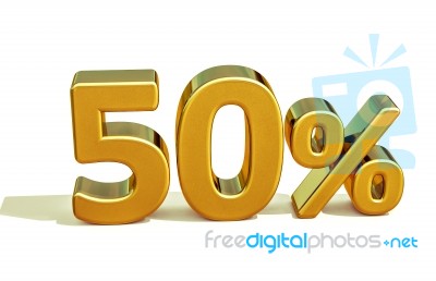 3d Gold 50 Fifty Percent Sign Stock Image