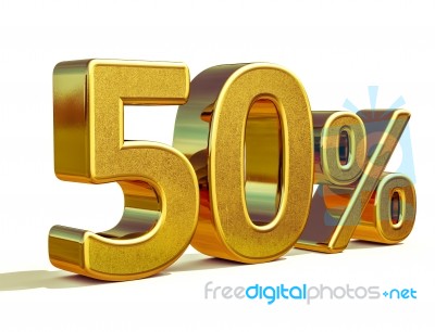 3d Gold 50 Fifty Percent Sign Stock Image