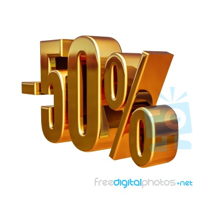 3d Gold 50 Fifty Percent Sign Stock Image