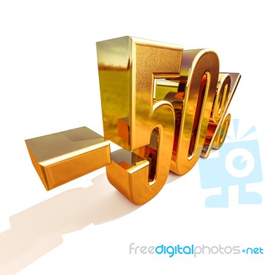 3d Gold 50 Fifty Percent Sign Stock Image